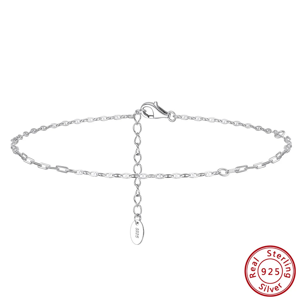 Rinntin 925 Sterling Silver Fish Lips Chain Anklet for Women Fashion Foot Bracelet Summer Sexy Silver Ankle Straps Jewelry SA33