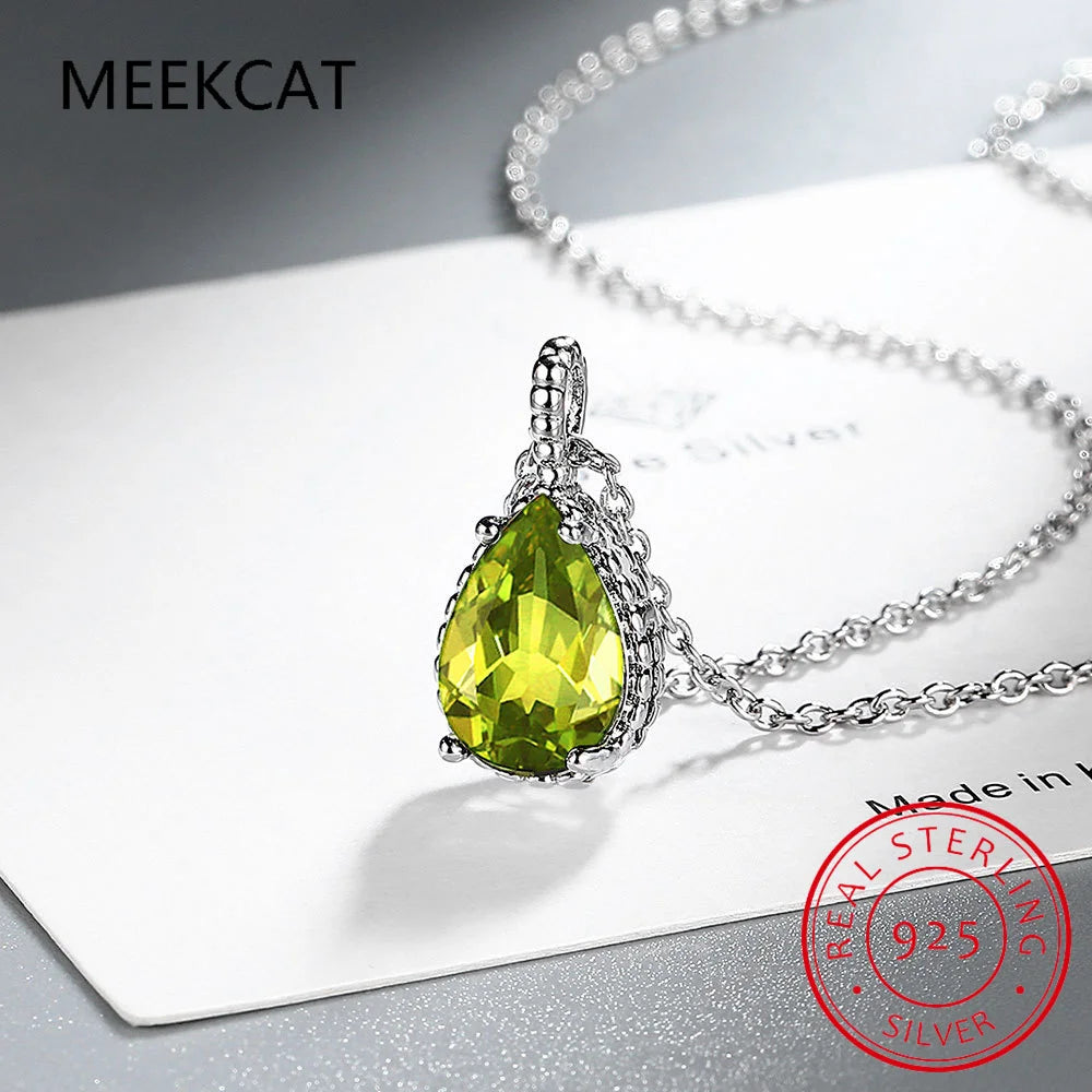 Pear Cut Created Blue Sapphire 925 Sterling Silver Water Drop Pendant Necklace Fashion Gemstone Jewelry For Women Party Gift