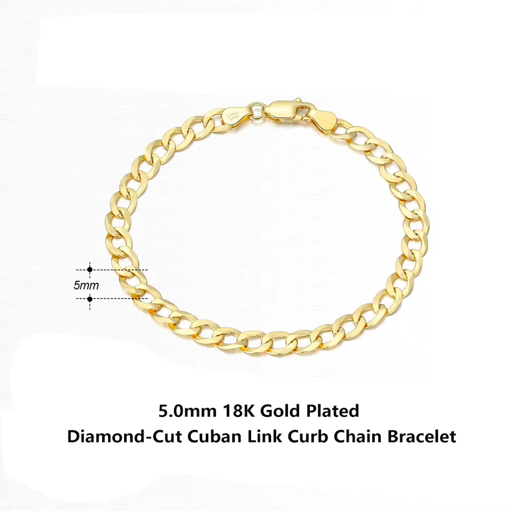 Rinntin 18K Gold Over 925 Sterling Silver 3mm Italian Cuban Chain Bracelet for Women Men Trendy Silver Bracelet Jewelry SB123