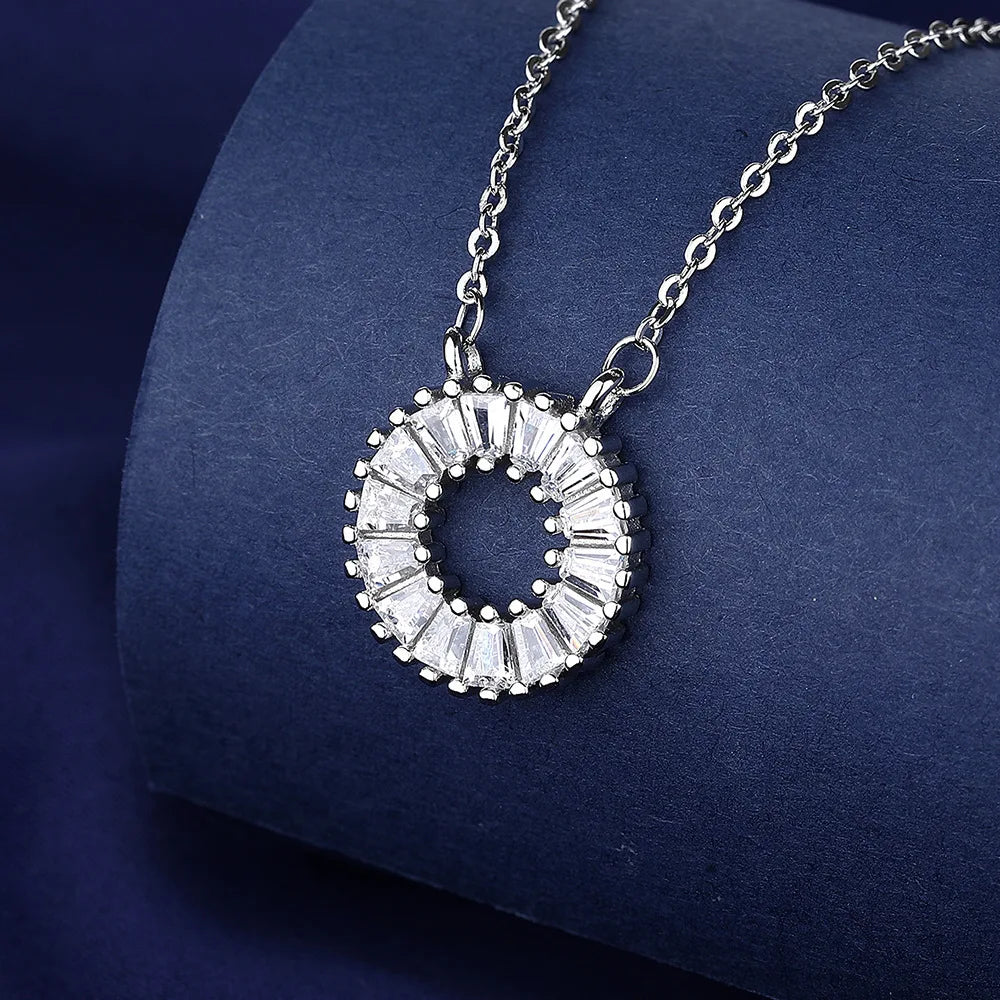 925 Sterling Silver Necklace For Women Round Pendent Sparkling Pave CZ Necklace Fashion Anniversary Birthday Jewelry Gifts
