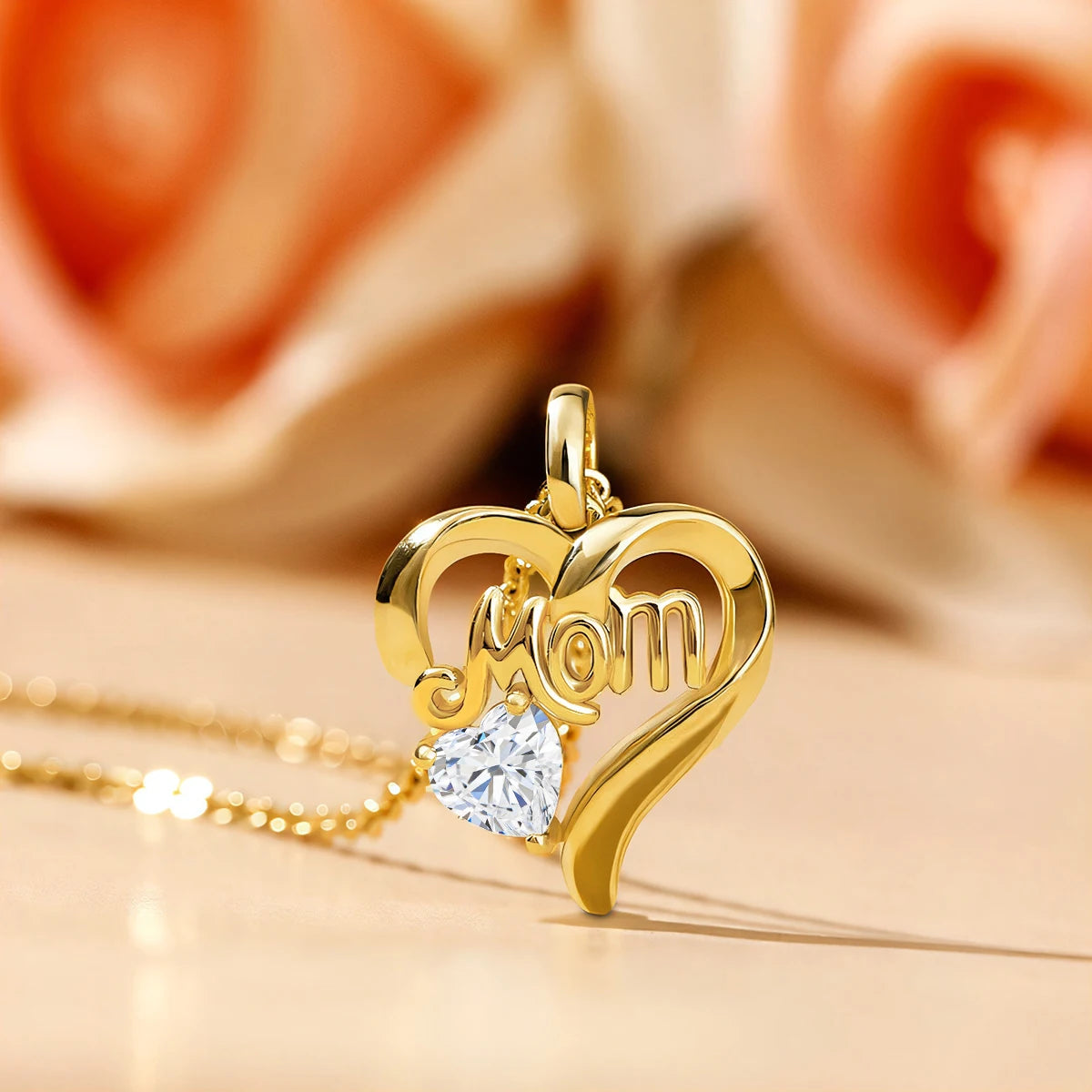 Mom Love Heart Shape 14K Gold Pendant for Women k gold Au585 Necklace Moissanite Jewelry Mother's Day Gifts with Certificate