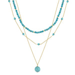 Rinntin 925 Sterling Silver Boho Layered Choker Necklace with Natural Turquoise for Women Summer Sexy Jewelry Accessorry BQN33