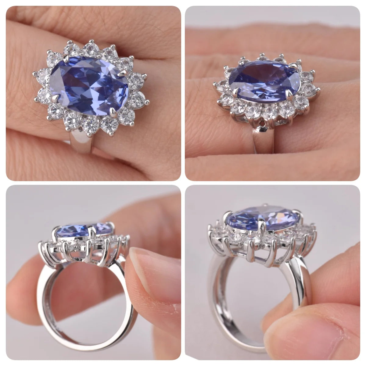 Newshe Vintage Oval Lab-Created Tanzanite Engagement Rings for Women Cocktail Party Wedding Luxury Jewelry