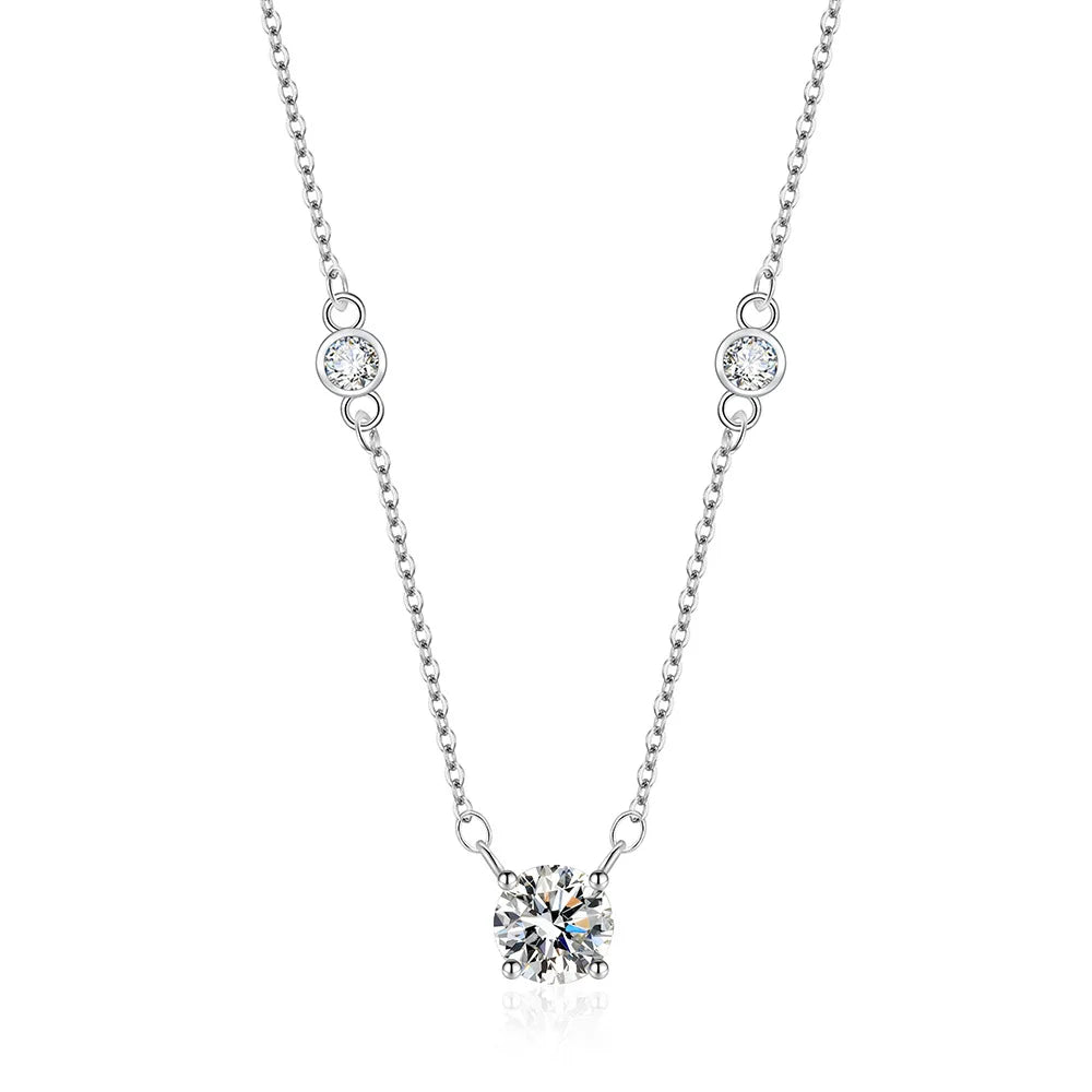 1CT Brilliant cut Moissanite Necklace for Women Solitaire Pendant Luxury Female Neck Chain 925 Sterling Silver 100%