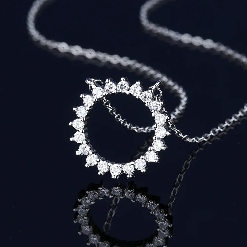 New Fashion 925 Sterling Silver Jewelry Round Zircon Pendants Necklaces Women Fine Semi Rhinestone Circle Clavicle Chain Choker