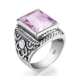 Massive 925 Sterling Silver Thick Men's Rings Amethyst Vintage Art Deco Revival Vintage Male Jewelry Party Gift For Husband