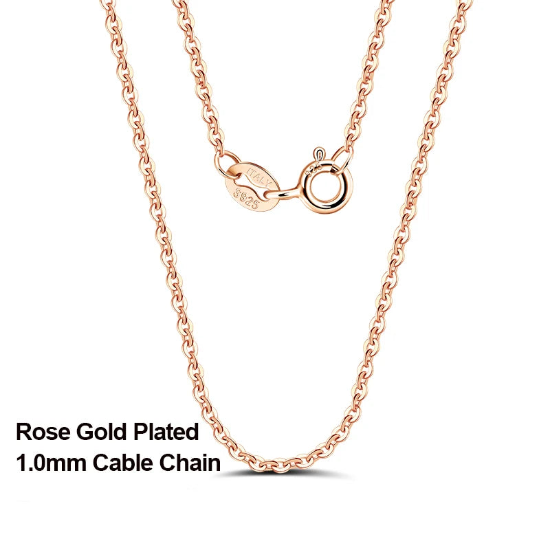 Rinntin 925 Sterling Silver Cable Link Chain Necklace for Women 45cm/50cm/55cm Simple Women's Neck Chain Silver Jewelry SC06