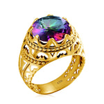 Vintage Rings For Men Genuine 925 Sterling Silver Male Ring 13*13mm Mystic Topaz Round Cut Stone Men's Jewelry Beautiful