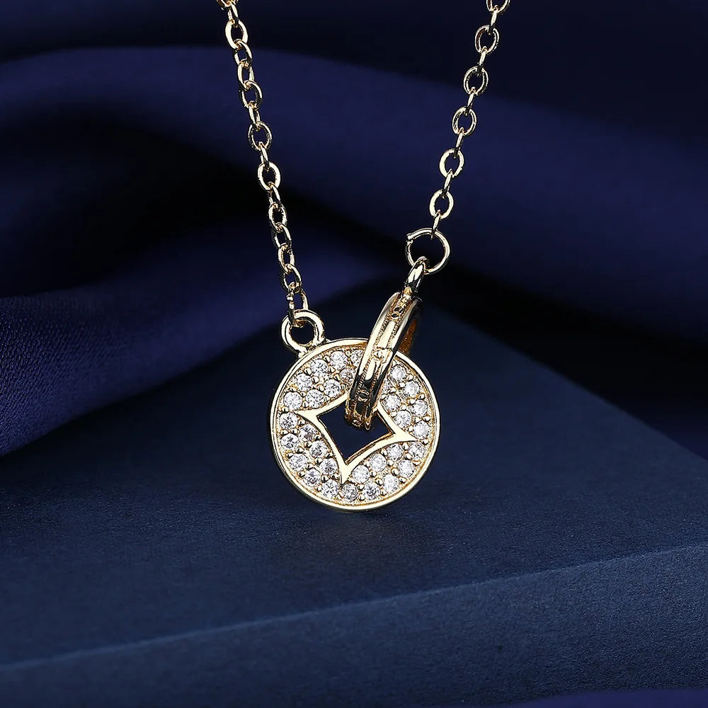 925 Sterling Silver Necklace For Women Round Pendent Sparkling Pave CZ Necklace Fashion Anniversary Birthday Jewelry Gifts N755