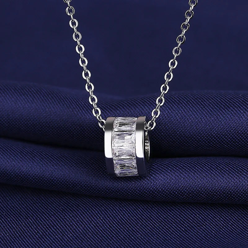 925 Sterling Silver Necklace For Women Round Pendent Sparkling Pave CZ Necklace Fashion Anniversary Birthday Jewelry Gifts N755