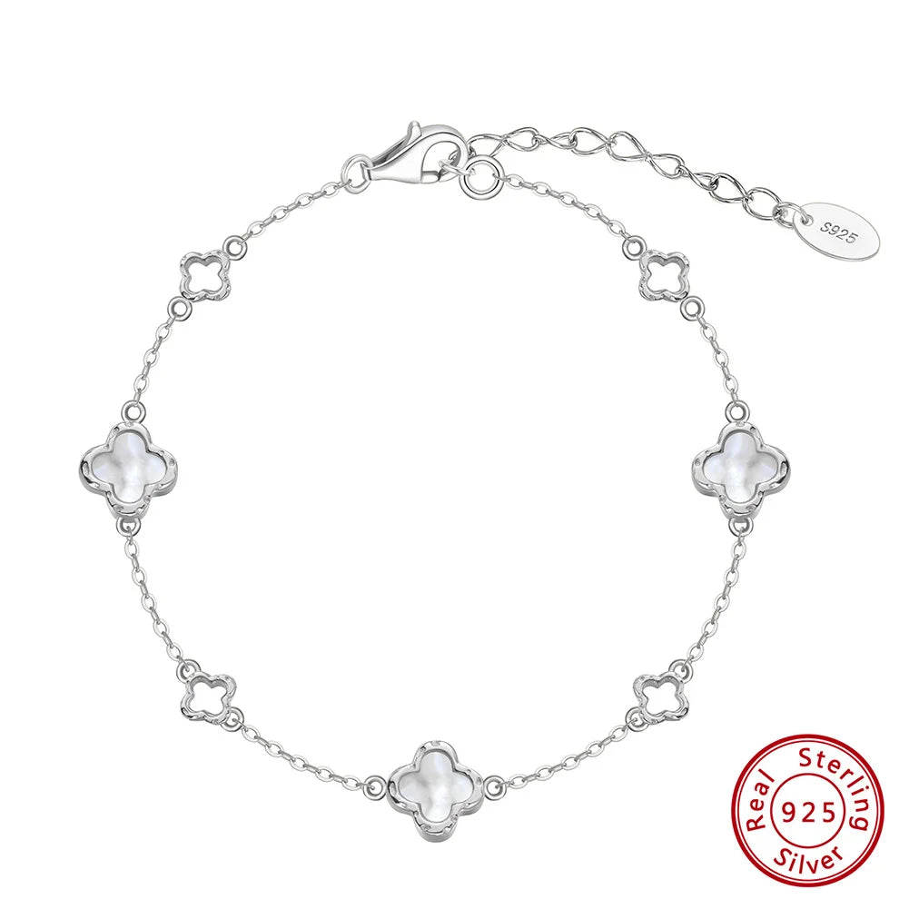 Rinntin Classic 925 Silver Four Leaf Clover Bracelet Hollow Clover Shaped Fashion for Women Girls Bracelet Birthday Gift GMB68