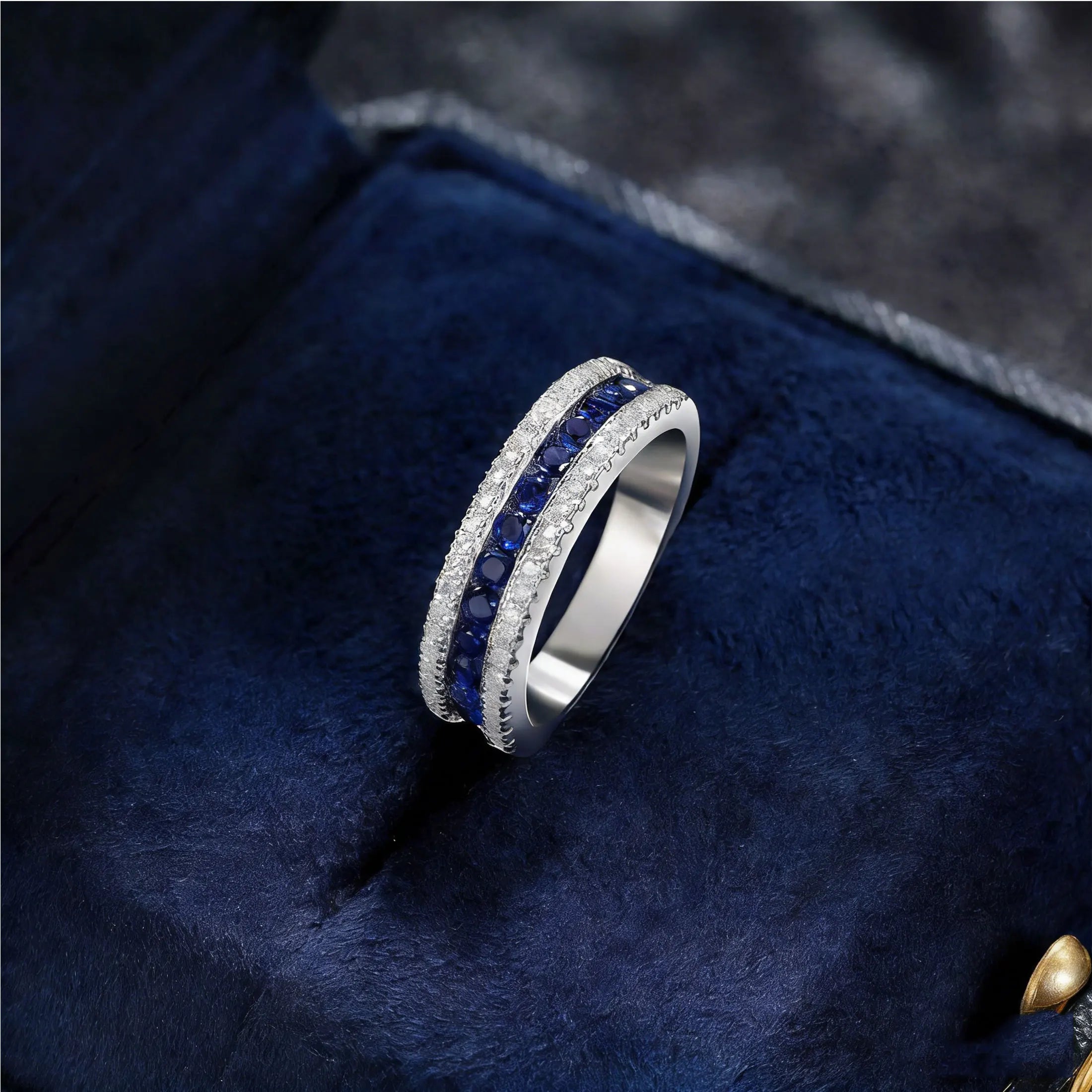 Newshe White and Blue Created Sapphire Rings for Women Half Eternity Wedding Band Cubic Zircon Party Ring