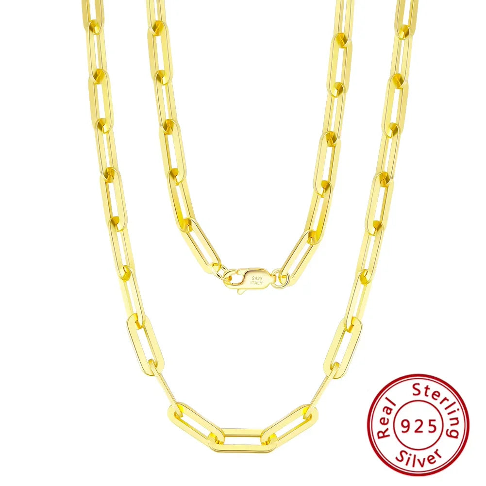 Rinntin Diamond Cut Paper Clip Necklace S925 Sterling Silver 14K 18K Gold Plated Stacked Necklaces PaperClip Collar Chain SC39