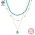 Rinntin 925 Sterling Silver Boho Layered Choker Necklace with Natural Turquoise for Women Summer Sexy Jewelry Accessorry BQN33