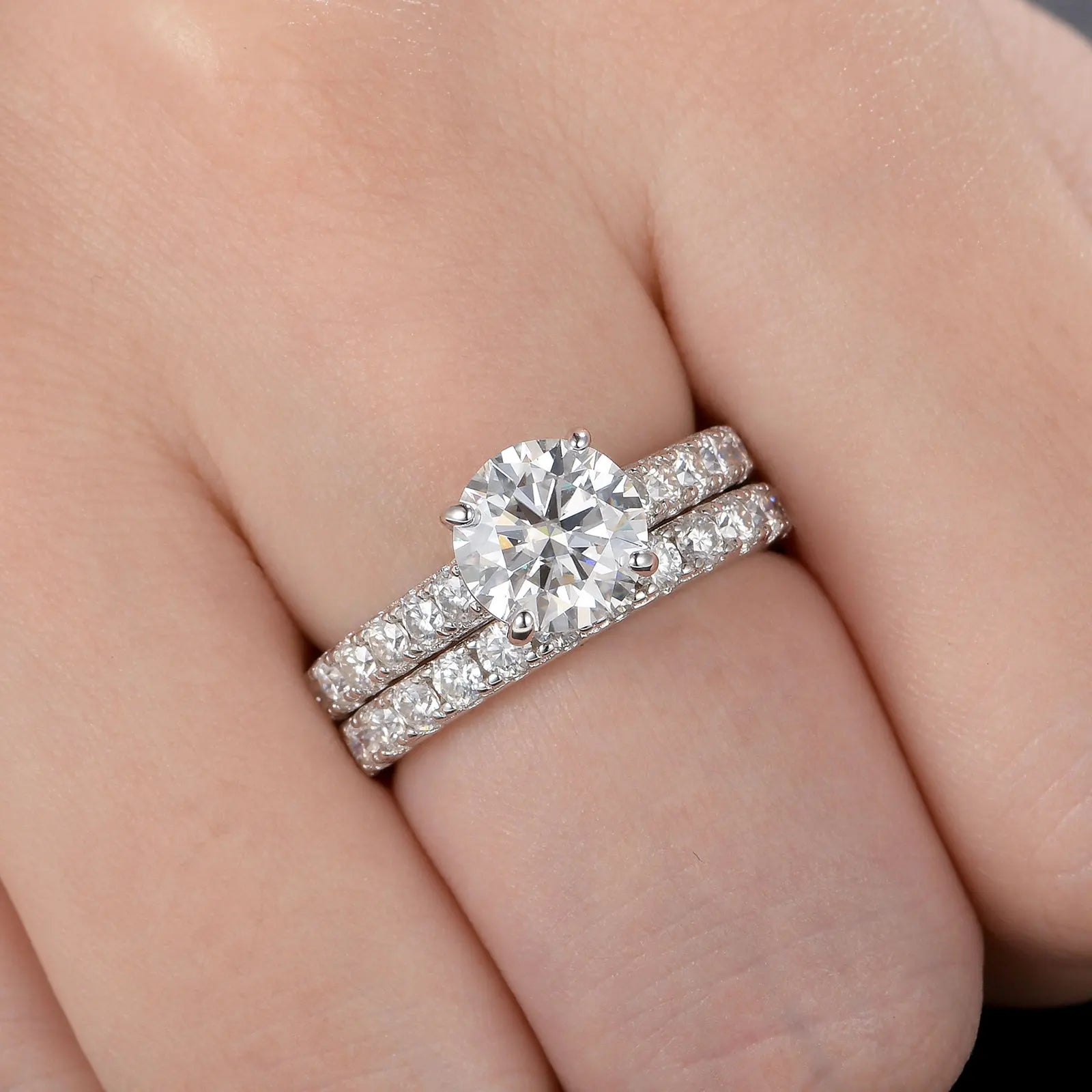 Newshe Certified Moissanite Wedding Ring Set for Women 925 Sterling Sliver 2Ct Brilliant Round Cut Luxury Engagement Rings