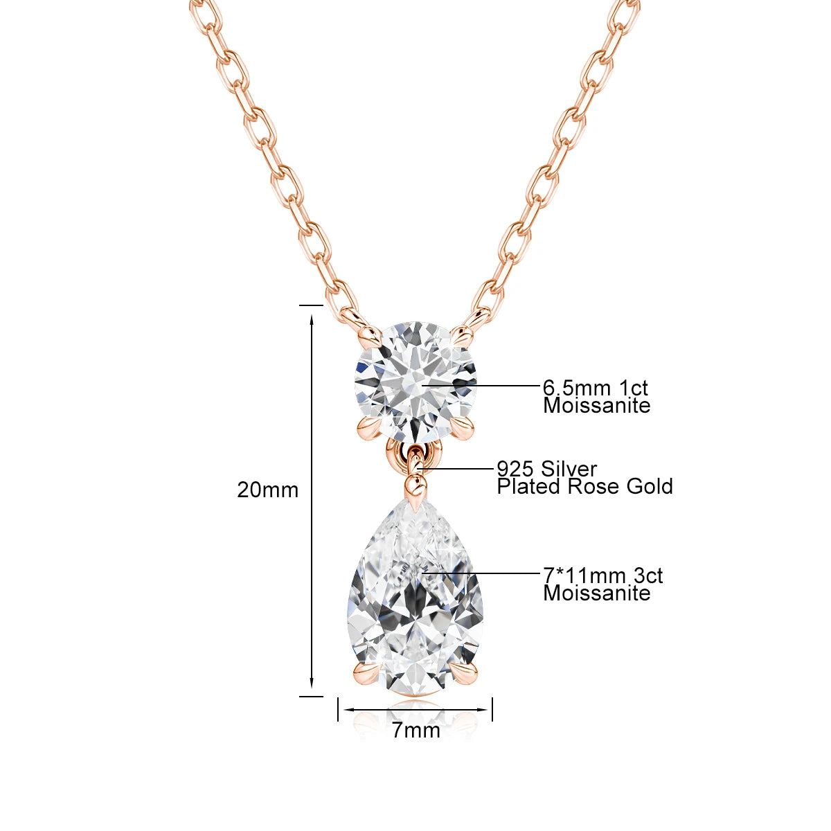 Trendy Lovers' Real 14k Gold Necklace Pear Cut Moissanite Diamond 3 Carat 7*11mm Wedding K gold Jewelery for Women Certified