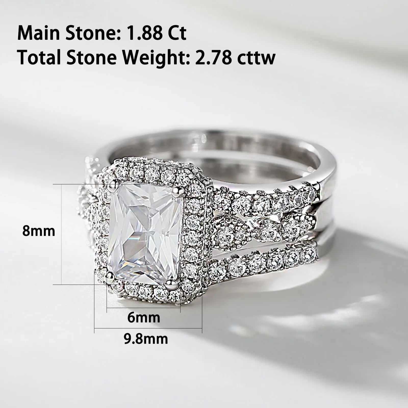 Newshe Solid 925 Sterling Silver Moissanite /AAAAA Zircon Wedding Rings Set for Women Engagement Ring Detachable Guard Bands