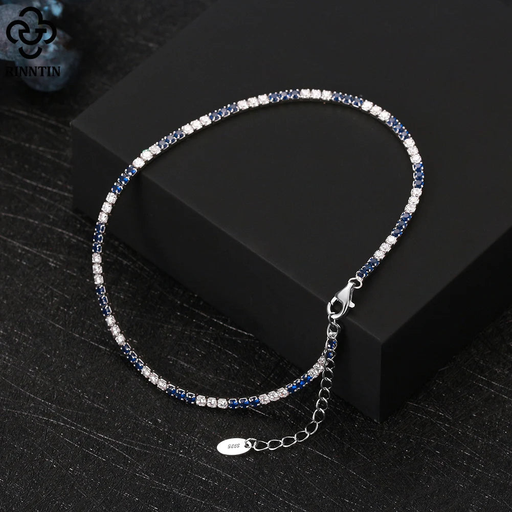 Rinntin Simple 2mm Tennis Anklet Chain Foot Women Sparkling Layer Anklet Accessories Gifts S925 Silver Leg Ankle Bracelet SA19