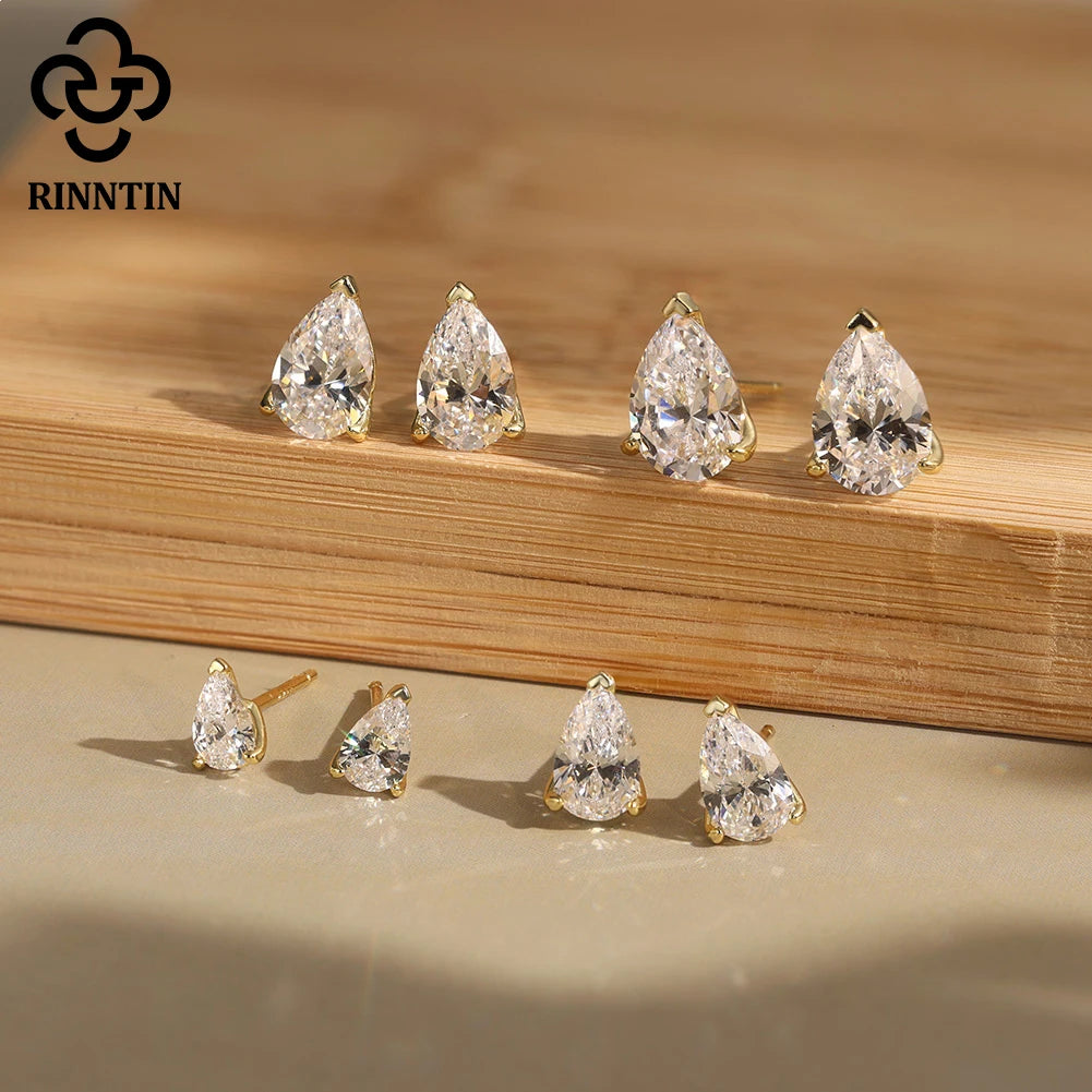 Rinntin Pear Shape 0.5-2CT Moissanite Earrings GRA Certified Shiny Diamond Ear Jewelry Solid 925 Silver Stud Earring Gift SMOE01