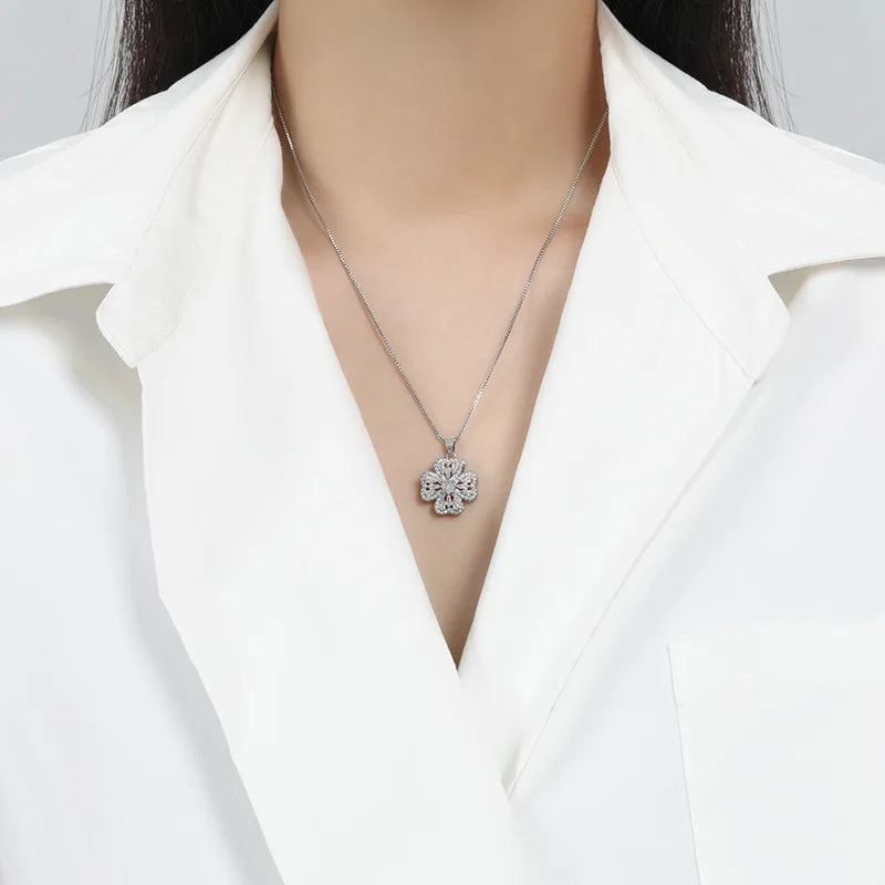 New Fashion Round Rotatable Dance Zircon Pendant Necklaces Women 925 Sterling Silver Jewelry Rhinestone CZ Choker Free Delivery