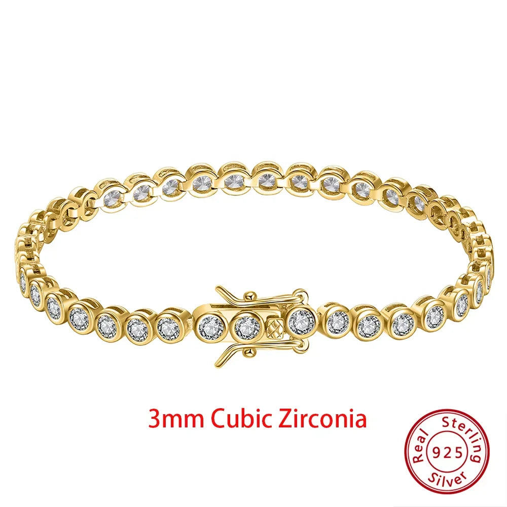 Rinntin Shiny Tennis Bracelet 925 Sterling Silver 1.5/2/3mm Clear Cubic Zirconia for Women Luxury Chain Bracelet Jewelry SB143