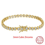Rinntin Shiny Tennis Bracelet 925 Sterling Silver 1.5/2/3mm Clear Cubic Zirconia for Women Luxury Chain Bracelet Jewelry SB143