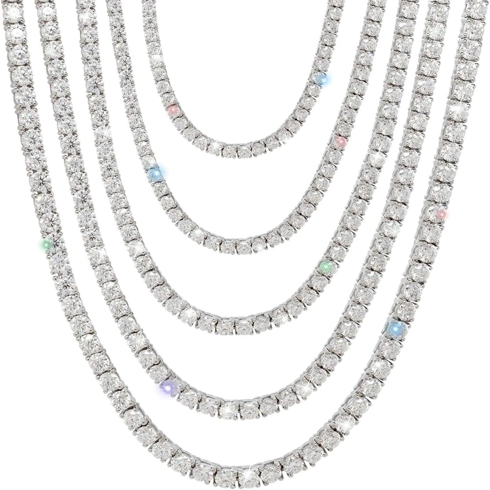 Moissanite Tennis Necklaces for Women Gifts 3-5mm 925 Silver Tennis Necklace Men D Color Round Cut Diamond