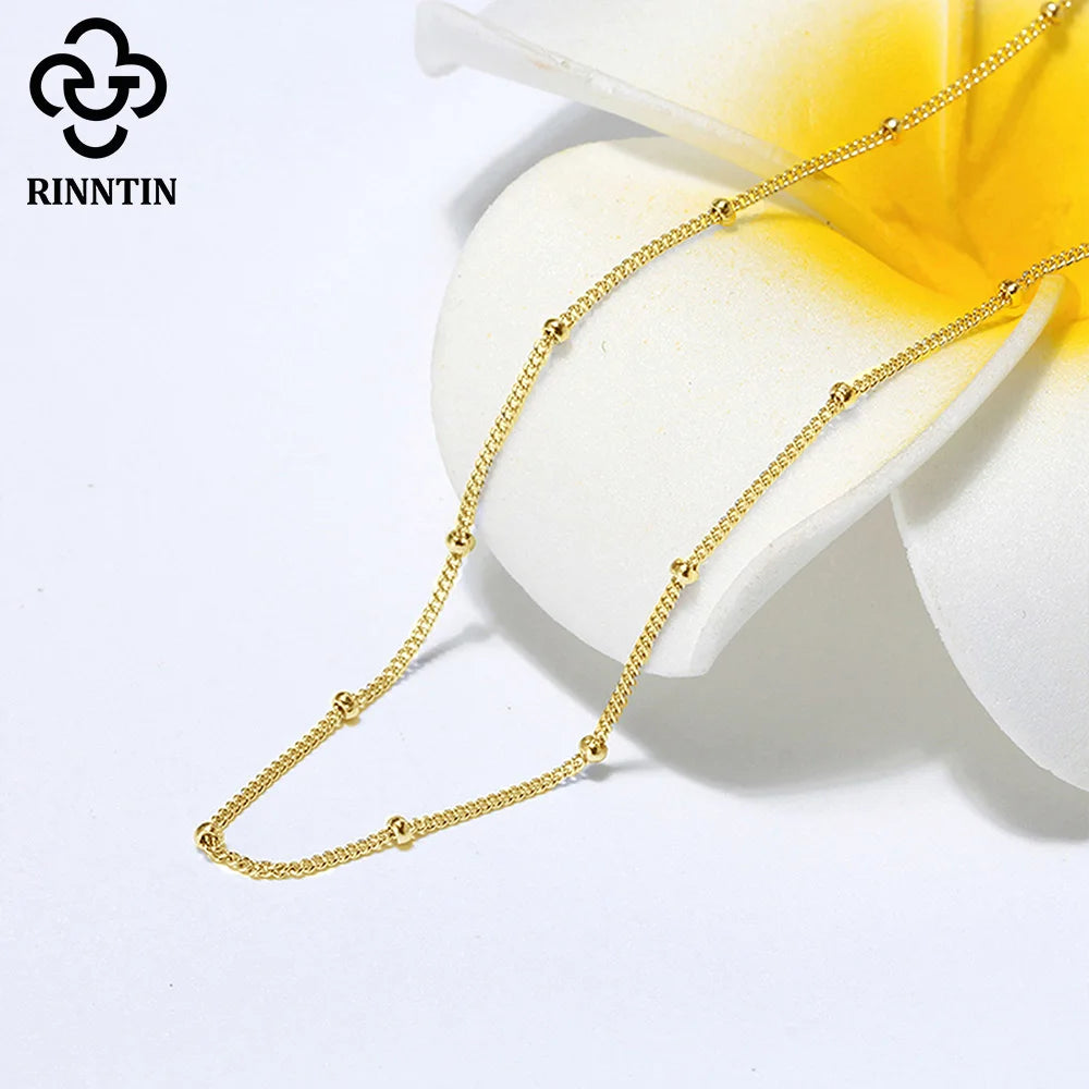 Rinntin 100% 925 Sterling Silver Small Smooth Bead Ball Necklace 16-24 Inches Chain for Unisex High Quality Party Jewelry SC22