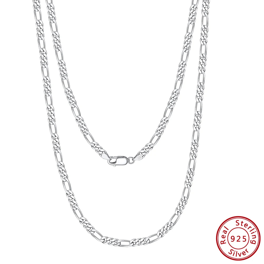Rinntin High Quality 40- 60cm Women Men Figaro Necklace 925 Silver Figaro Link Chain Necklaces Choker Jewelry Party Gift SC27