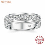 Newshe 925 Sterling Silver Wedding Rings for Men Brilliant Round AAAAA Cubic Zircon Engagement Band Ring Fine Jewelry