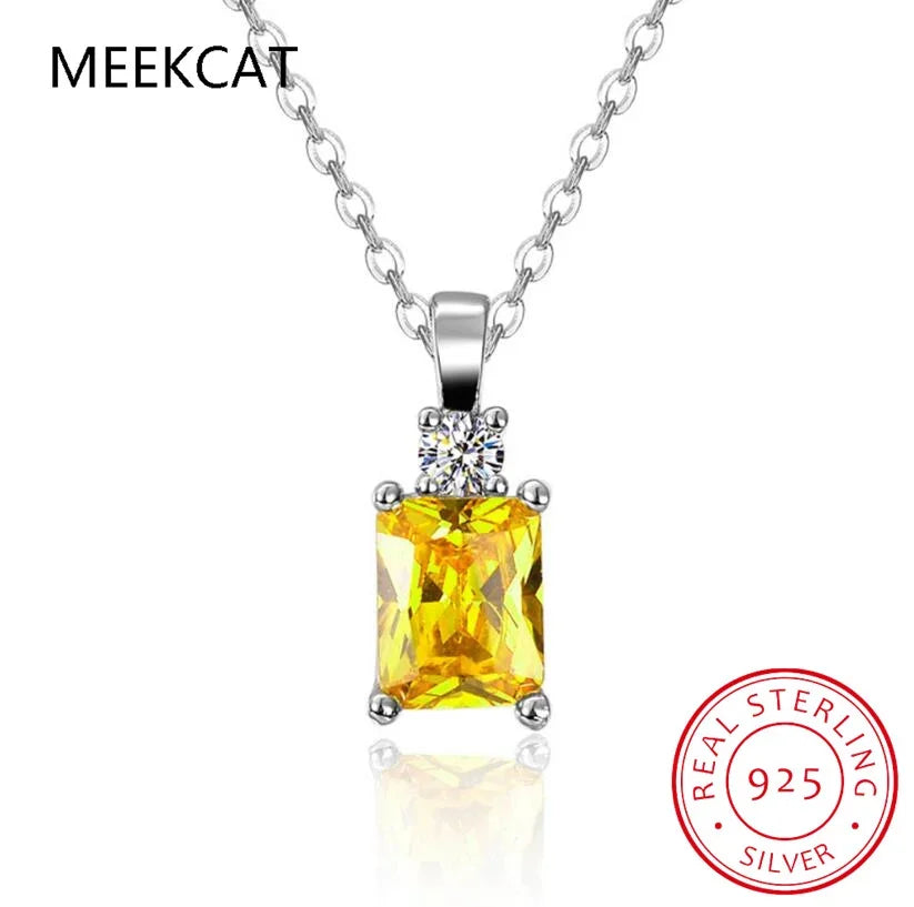100% 925 Sterling Silver 9*10mm Yellow Ice Cut Topaz High Carbon Diamoind Pendant Necklace For Women Party Fine Jewelry