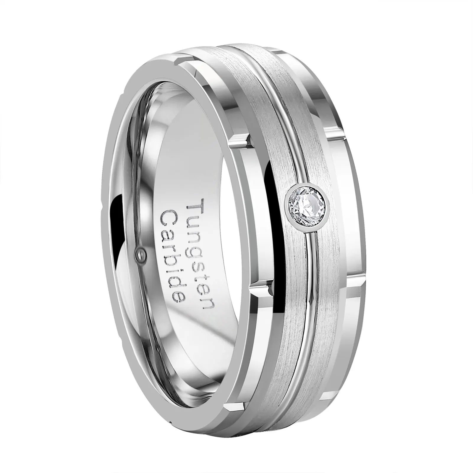 Newshe Black White Gold Color Men's Wedding Band 8mm Matte Brushed Tungsten Rings for Him Cubic Zircon Size 8-13
