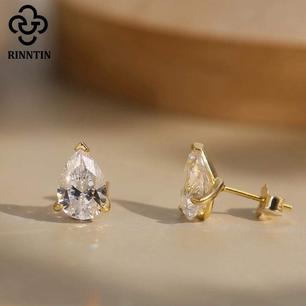 Rinntin Pear Shape 0.5-2CT Moissanite Earrings GRA Certified Shiny Diamond Ear Jewelry Solid 925 Silver Stud Earring Gift SMOE01