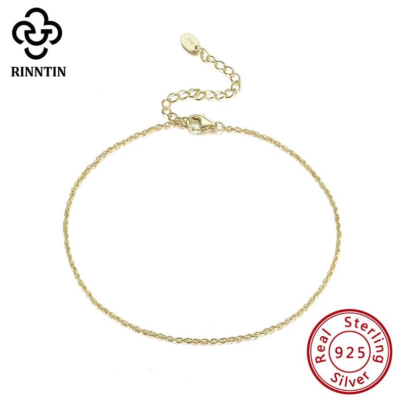 Rinntin S925 Silver Ankle Chain Bracelet for Women Girls Leg Foot Chain Summer Beach Style Trendy Foot Jewelry Accessories SA06