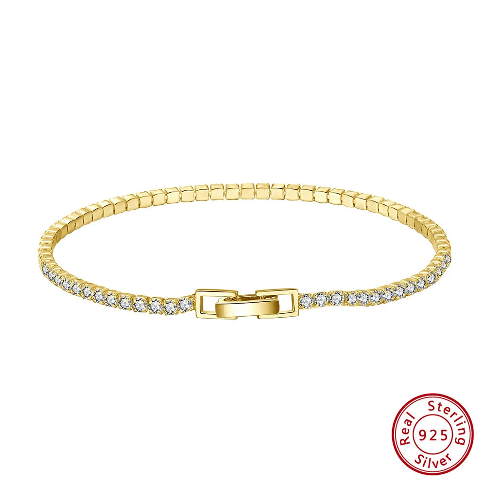 Rinntin Luxury Real 925 Sterling Silver Tennis Bracelet Women with AAAA Zircon Female Bangle Party Wedding Jewelry Gifts SB91