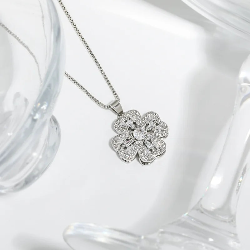 New Fashion Round Rotatable Dance Zircon Pendant Necklaces Women 925 Sterling Silver Jewelry Rhinestone CZ Choker Free Delivery