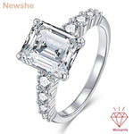 Newshe Certified Moissanite Engagement Rings for Women 8*10mm 4.0 Ct Emerald Cut White Gold Plated Wedding Promise Ring