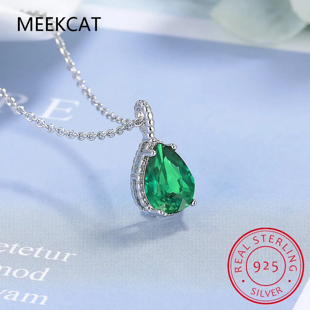 Pear Cut Created Blue Sapphire 925 Sterling Silver Water Drop Pendant Necklace Fashion Gemstone Jewelry For Women Party Gift