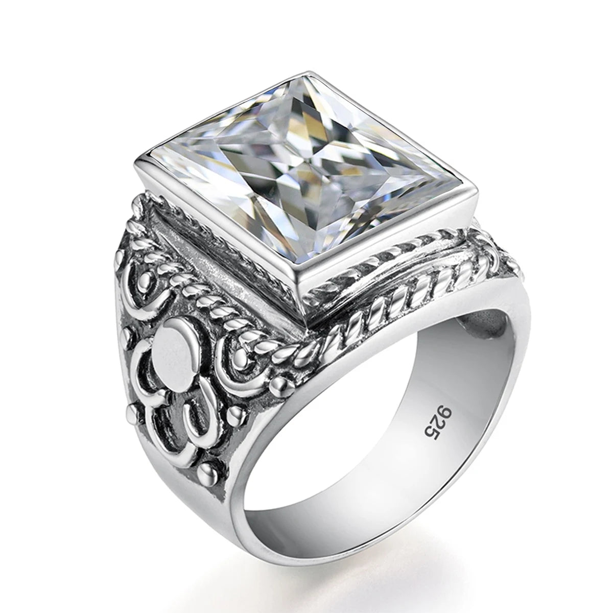 Massive 925 Sterling Silver Thick Men's Rings Amethyst Vintage Art Deco Revival Vintage Male Jewelry Party Gift For Husband