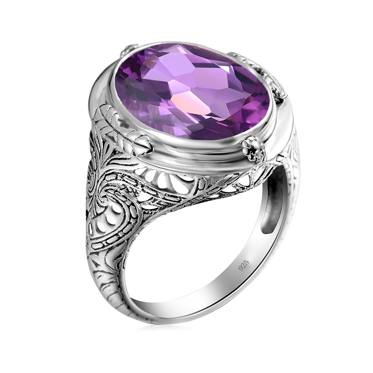 Genuine 925 Sterling Silver 14*18mm Oval Created Ruby Ring For Women Vintage Punk Birthday Stone Wedding Party Fashion Jewellery