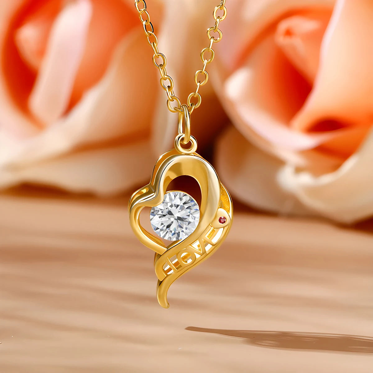 Love Is All Around Heart 14K Gold Pendant for Women k gold Au585 Necklace Moissanite Jewelry Mother's Day Valentine's Day Gifts