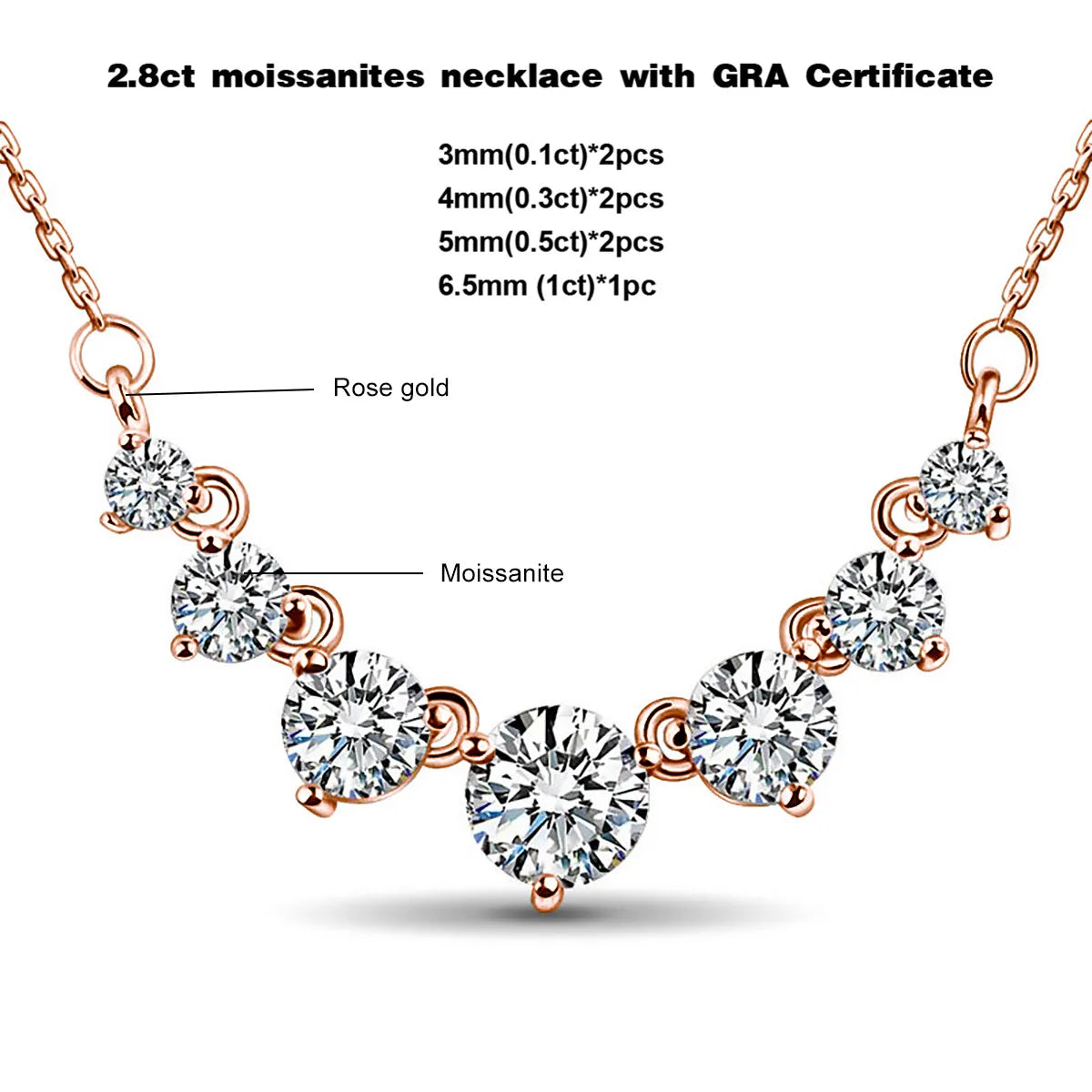 Smiles 7 Stones 2.8ct Mosanites Diamond Women's 925 Sterling Silver Necklaces Luxury Sparkling Fine Jewelry GRA Certificate