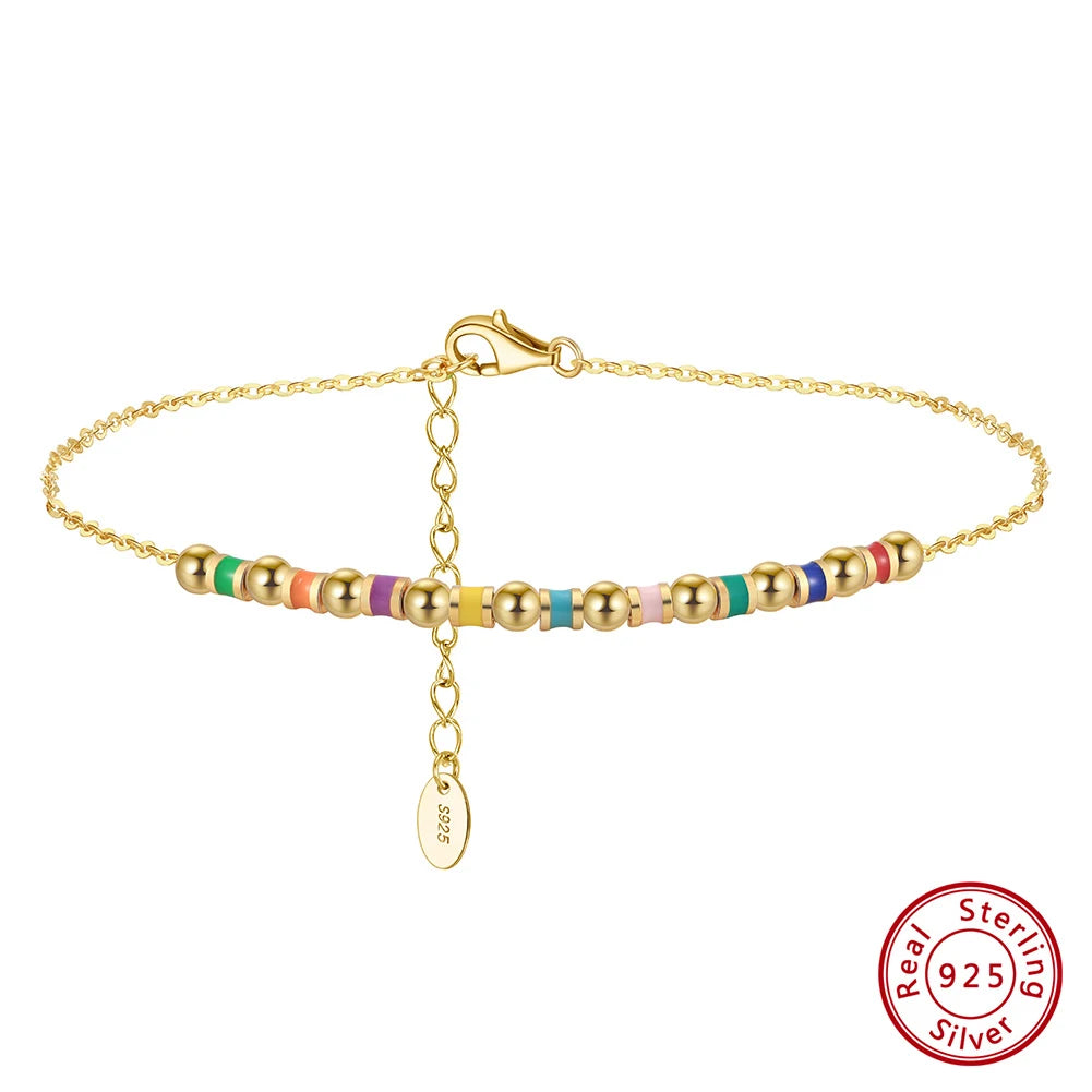 Rinntin Elegant 925 Sterling Silver Colorful Chain Anklet with Bead Zircon for Women Summer Foot Chains Jewelry SA94