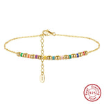 Rinntin Elegant 925 Sterling Silver Colorful Chain Anklet with Bead Zircon for Women Summer Foot Chains Jewelry SA94