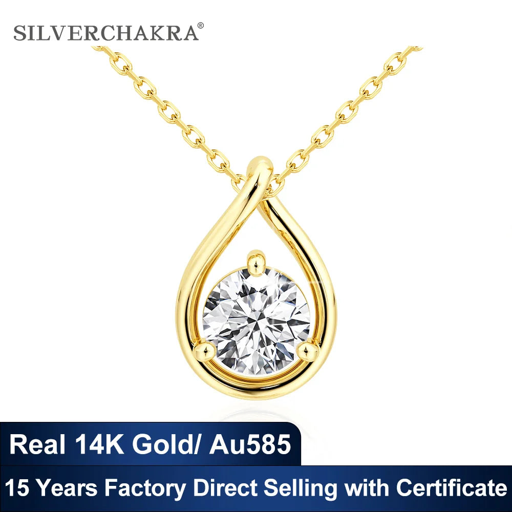 14K Gold Round Cut Moissanite Diamond Necklaces for Women Water Drop Shape Solitaire Pendant Wedding Engagement Simple Jewelry
