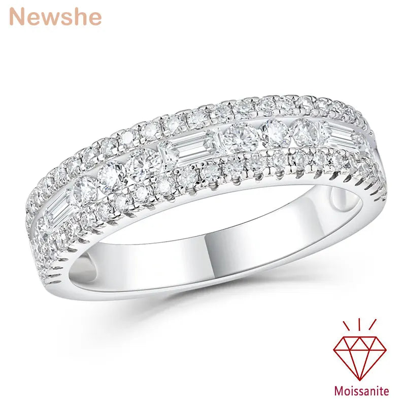 Newshe Moissanite Rings for Women GRA Certified Promise Wedding Engagement Exquisite Designed Ring White Gold Plated Band