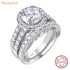 Newshe 2 Pcs Wedding Ring Set Halo Brilliant Round Cut AAAAA CZ 925 Sterling Silver Engagement Rings For Women QR8466