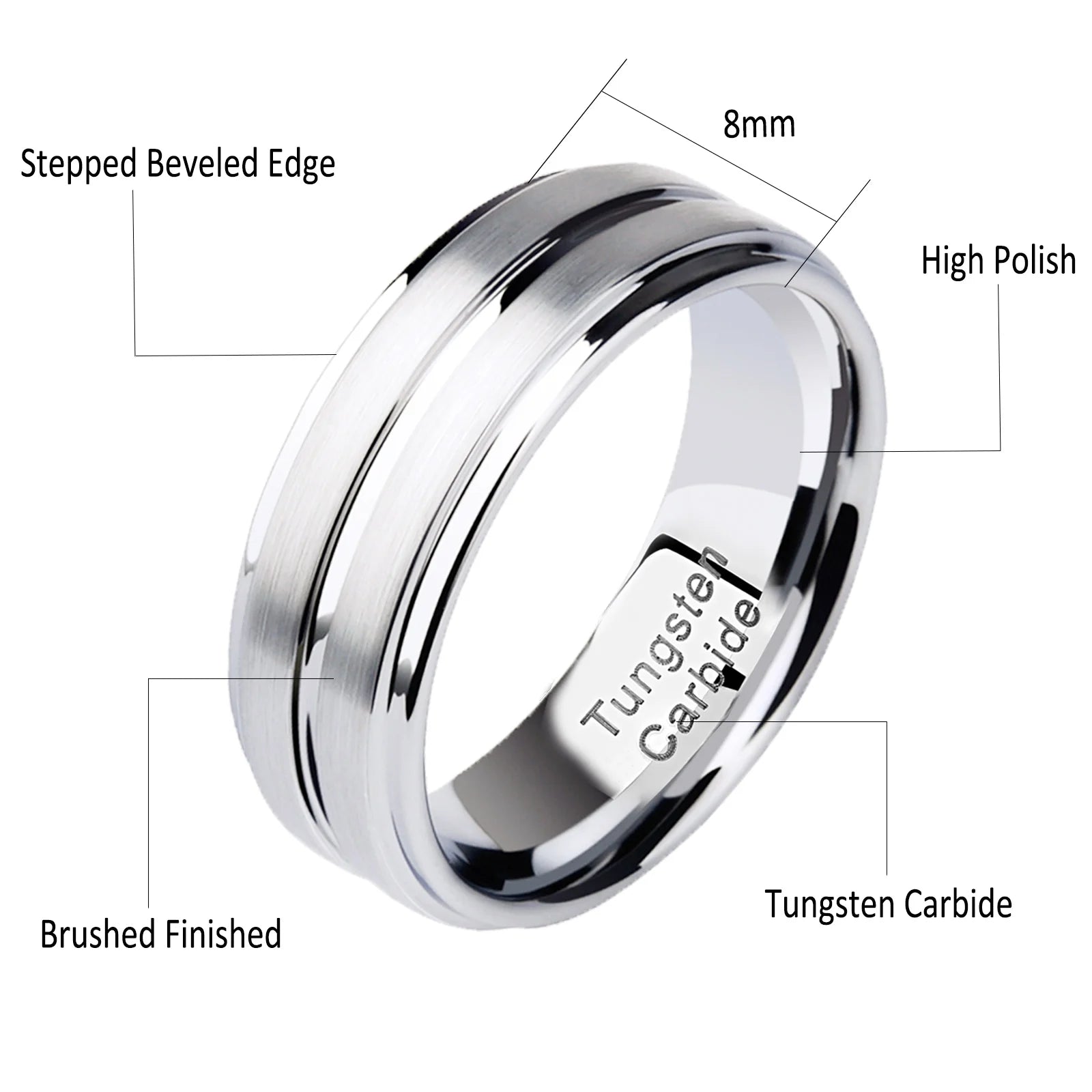 Newshe Mens Wedding Band Tungsten Carbide Rings Fashion Groove Ring 8mm Charm Jewelry Party Anniversary Gift Never Fade