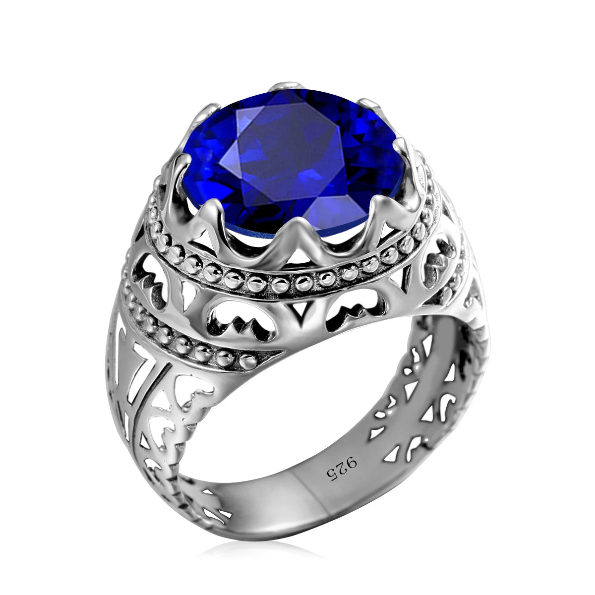 Vintage Rings For Men Genuine 925 Sterling Silver Male Ring 13*13mm Mystic Topaz Round Cut Stone Men's Jewelry Beautiful
