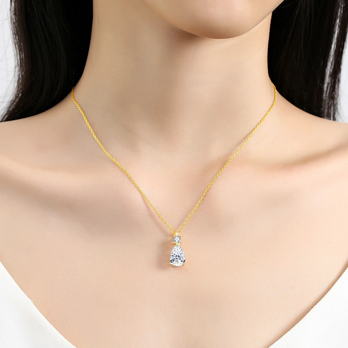 Trendy Lovers' Real 14k Gold Necklace Pear Cut Moissanite Diamond 3 Carat 7*11mm Wedding K gold Jewelery for Women Certified